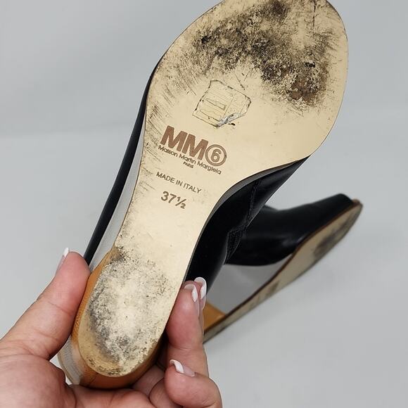 Maison Martin Margiela MM6 Colorblock Leather Open Toe Wedge Booties Size 37.5 - Picture 7 of 8